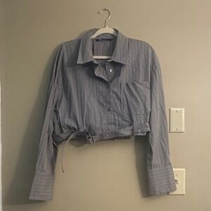 Zara Cropped Gray Striped Button-Up Shirt